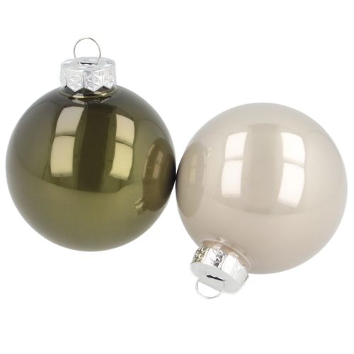 Artikel Christbaumkugeln Glas 2er-Set glänzend in Oliv & Sandfarben mit Aufhänger 5cm 24St