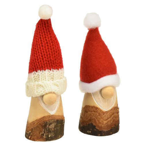 Deko Wichtel Holz Weihnachtswichtel mit Mütze Rot Natur 10/12cm 4St