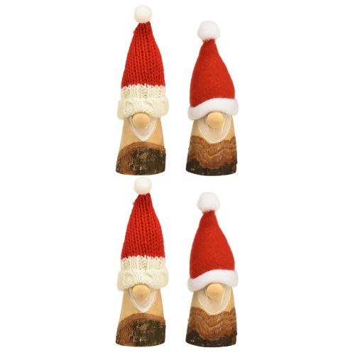 Artikel Deko Wichtel Holz Weihnachtswichtel mit Mütze Rot Natur 10/12cm 4St