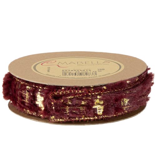 Artikel Dekoband mit Fell Schmuckband Kunstfell Bordeaux Gold 25mm 15m