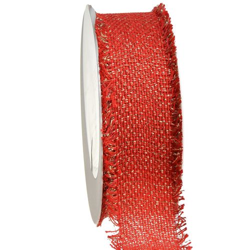 Floristik24 Dekoband Rot Gold Fransen Schmuckband B40mm L15m