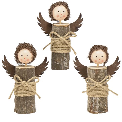 Engel mit Locken Holz Deko Weihnachten Natur H15cm 3St