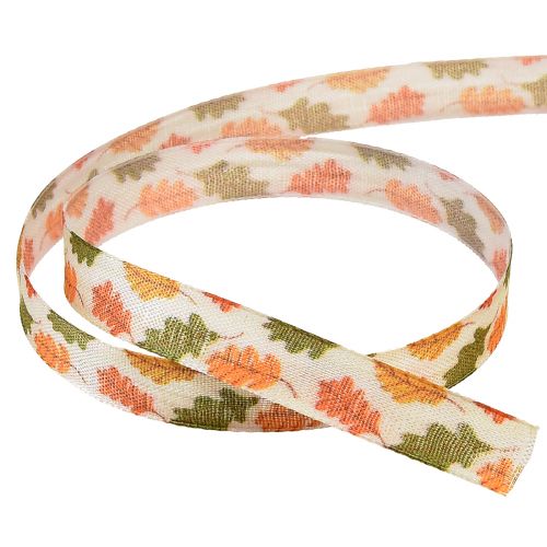 Artikel Geschenkband Herbst Stoffband mit Eichenblättern Creme 15mm 18m