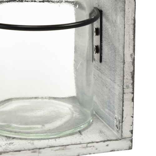 Artikel Rustikale Glasbehälter-Set im grau-weißen Holzständer – 27,5x9x11 cm – Vielseitige Aufbewahrungs- und Dekolösung