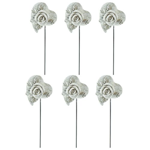 Artikel Grabstecker Herz Gedenkstecker Rose Steinguss 5,5cm 6 St