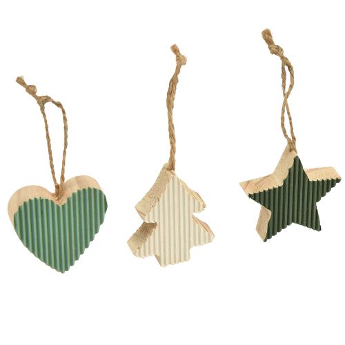 Floristik24 Weihnachtsbaum Holzanhänger Set, Herz-Baum-Stern, Mint-Grün-Weiß, 4,5 cm, 9 Stück - Weihnachtsdeko