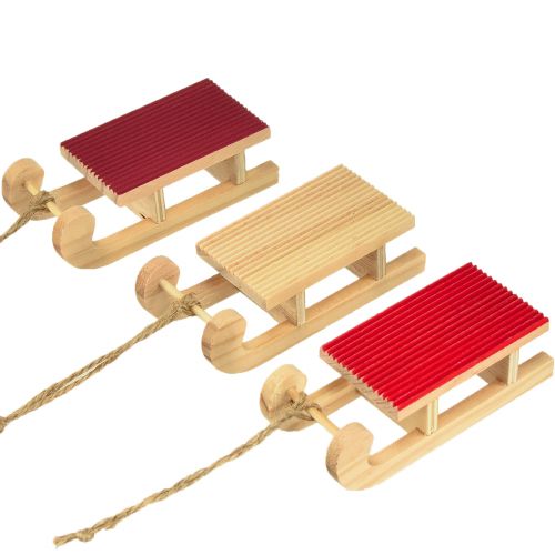 Holzschlitten Miniatur, Rot-Natur, 4x8,5 cm, 6er Set - Weihnachtsdeko