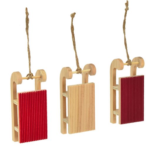 Artikel Holzschlitten Miniatur, Rot-Natur, 4x8,5 cm, 6er Set - Weihnachtsdeko