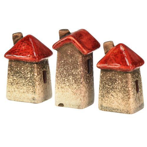 Artikel Keramik-Häuschen mit rotem Dach Fenster und Herz – 6 cm – Idyllische Dekoration für Heim und Garten – 6St