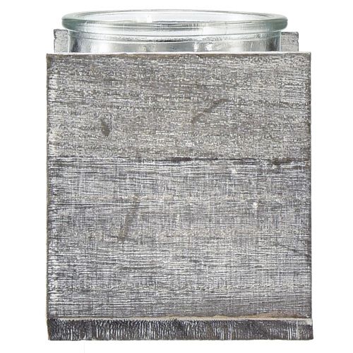 Artikel Teelichthalter aus Glas in rustikalem Holzrahmen – Grau-Weiß, 10x9x10 cm 3 Stück– Charmante Tischdekoration