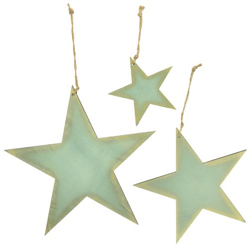 Holzsterne zum Aufhängen Fensterdeko Mint Gold 12/20/26cm 3er-Set