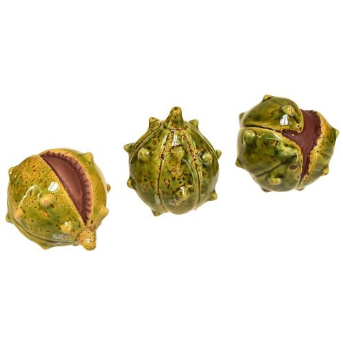 Dekorative Kastanien in Grün-Gelb – 6 cm, Set aus 6 – Ideale Herbst- und Festtagsdekoration
