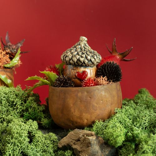 Keramik Eichel Haus Dekoeicheln mit Herzmotiv, Braun, 6cm, 6 Stück - Herbstliche Tischdeko