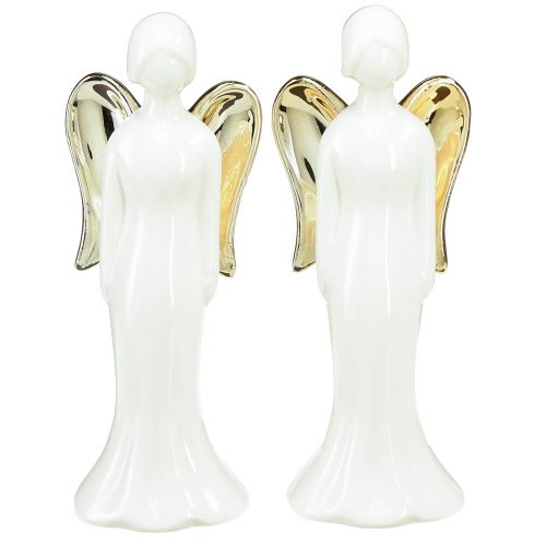 Engelfiguren Keramik Engel Weiß Gold 6cmx5cmx15cm 2St