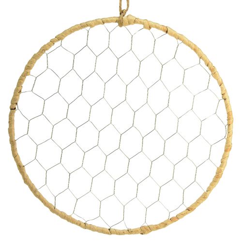 Floristik24 Metall Dekoring zum Hängen Raffia Silber Natur Ø28cm 4 St