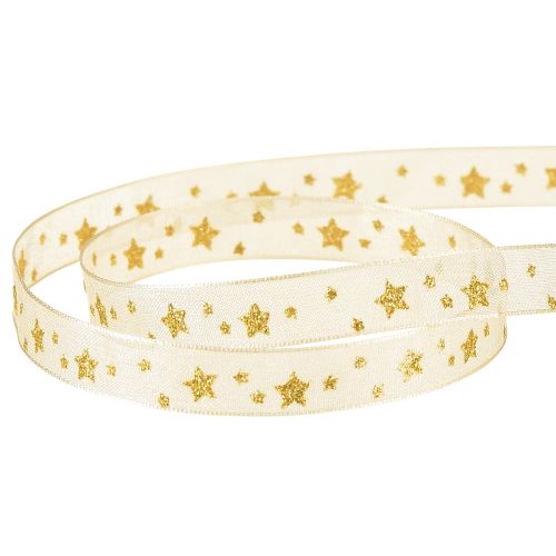 Artikel Organzaband Weihnachtsband Sterne Beige Gold B10mm L20m