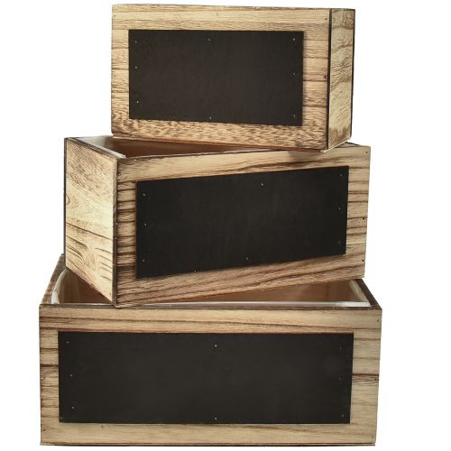 Dekorative Holzkästen mit Tafelflächen – Natur & Schwarz, verschiedene Größen – Praktische und stilvolle Aufbewahrung – Set mit 3St