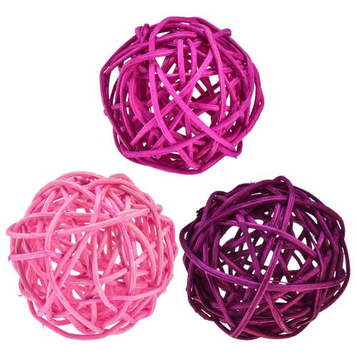 Floristik24 Rattanbälle Hellrosa Pink Lila sortiert Rattan Ø5cm 24 St