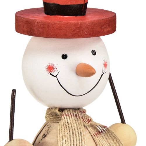 Artikel Schneemann aus Holz Deko Figur mit Hut Rot Natur H20,5cm