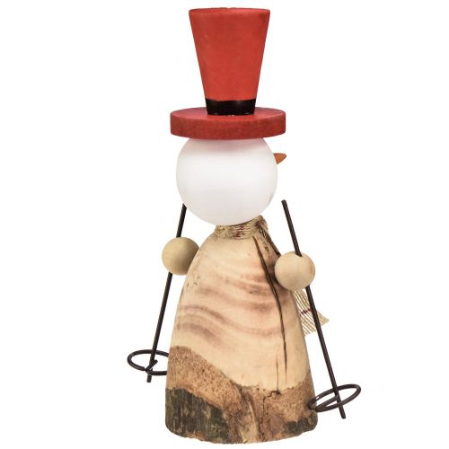 Artikel Schneemann aus Holz Deko Figur mit Hut Rot Natur H20,5cm