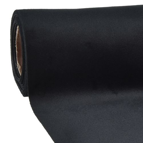 Samt Tischläufer Schwarz, Glänzender Dekostoff, 28×270cm - Elegantes Tischband für Festliche Anlässe