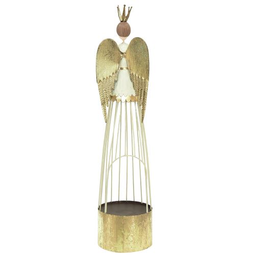 Artikel Tischdeko Metall Engel Figur mit Herz Weiß Gold H54cm