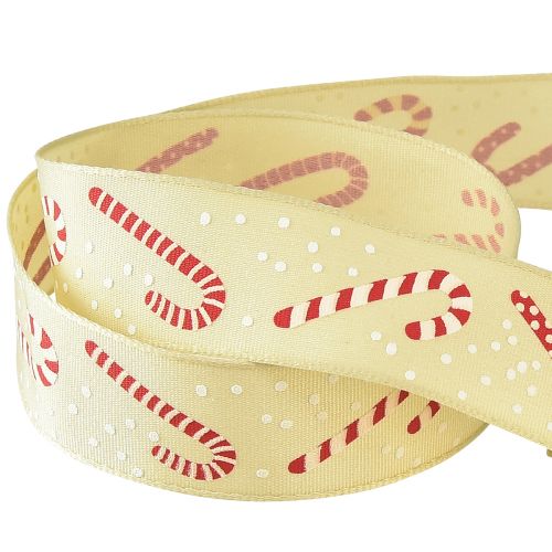 Artikel Weihnachtsband mit Zuckerstangen Geschenkband Beige 25mm 15m