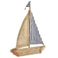 Floristik24 Segelboot Deko Schiff mit blauweißem Segel und Jute H42cm