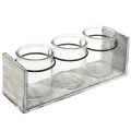 Floristik24 Rustikale Glasbehälter-Set im grau-weißen Holzständer – 27,5x9x11 cm – Vielseitige Aufbewahrungs- und Dekolösung