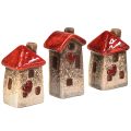 Floristik24 Keramik-Häuschen mit rotem Dach Fenster und Herz – 6 cm – Idyllische Dekoration für Heim und Garten – 6St