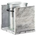 Floristik24 Teelichthalter aus Glas in rustikalem Holzrahmen – Grau-Weiß, 10x9x10 cm 3 Stück– Charmante Tischdekoration