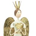 Floristik24 Tischdeko Metall Engel Figur mit Herz Weiß Gold H54cm